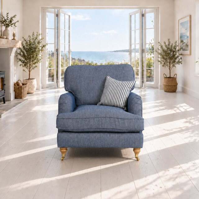 Eastbourne Armchair in Navy with Navy Stripe Cushion - image 1
