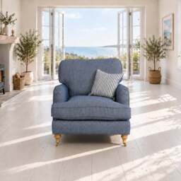 Eastbourne Armchair in Navy with Navy Stripe Cushion - thumbnail 1