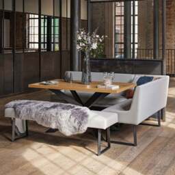 Jupiter Dining Set - Smoked Oak - With LHF Corner Bench & Low Bench in Light Grey - thumbnail 2