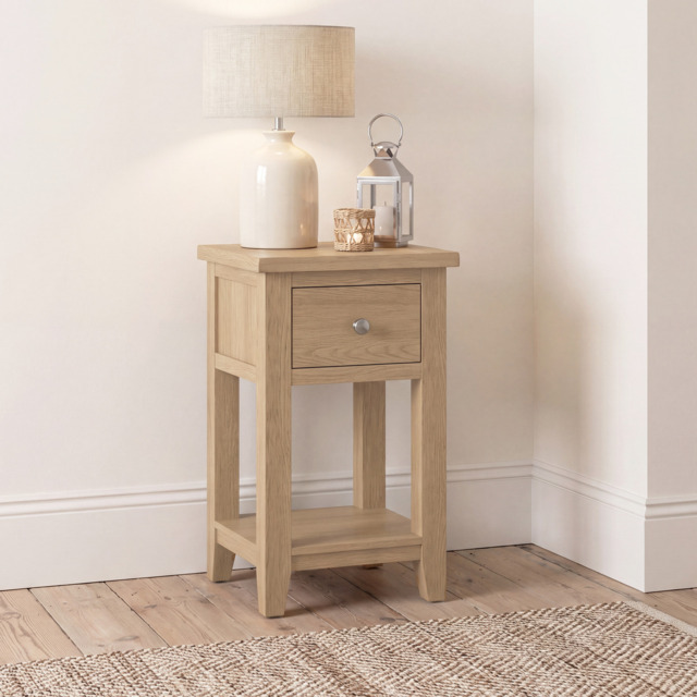 Tetbury 1 Drawer Lamp Table With Shelf in Natural Oak - image 1