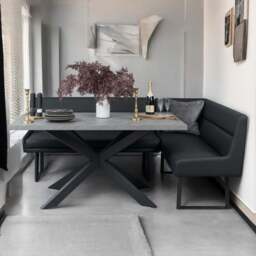 Jupiter 180cm - Faux Concrete - Dining Table & LHF Corner Bench in Black - thumbnail 2