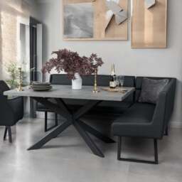 Jupiter 180cm - Faux Concrete - Dining Table & LHF Corner Bench in Black - thumbnail 1