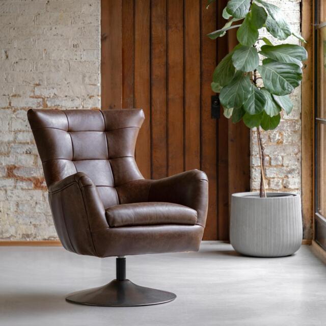Bristol Swivel Chair Brown Leather - image 1