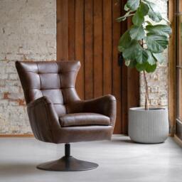 Bristol Swivel Chair Brown Leather - thumbnail 1
