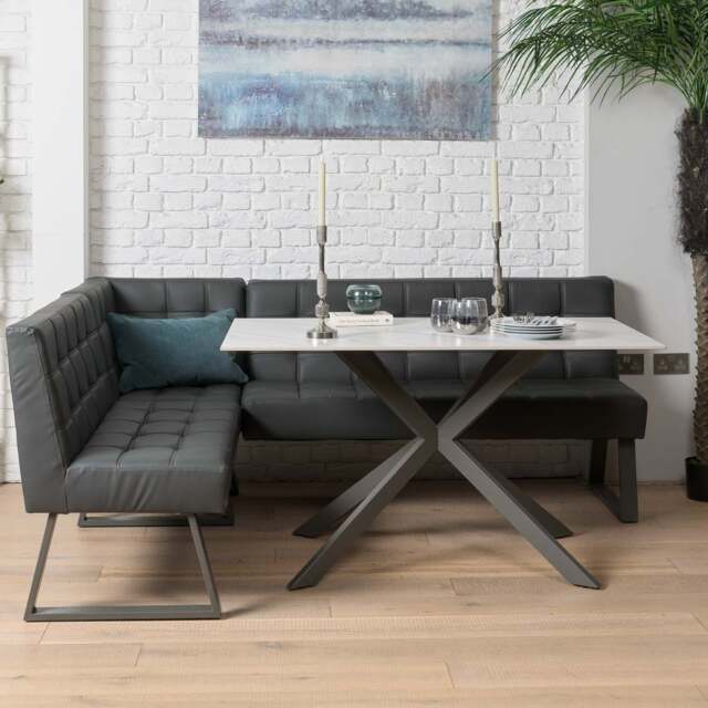 Saturn 135cm Dining Table White & Rubix Corner Bench in Grey - image 1