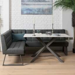 Saturn 135cm Dining Table White & Rubix Corner Bench in Grey - thumbnail 1