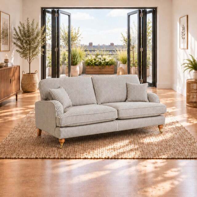 Eastbourne 3 Seater Sofa in Grey Stripe with Grey Stripe Cushions - image 1