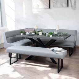 Jupiter 180cm - Faux Concrete - Dining Table & RHF Corner Bench with Flat Bench in Light Grey - thumbnail 1