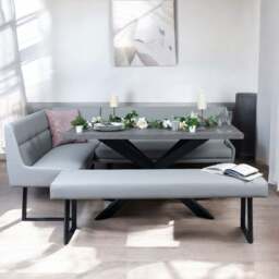 Jupiter 180cm - Faux Concrete - Dining Table & RHF Corner Bench with Flat Bench in Light Grey - thumbnail 2