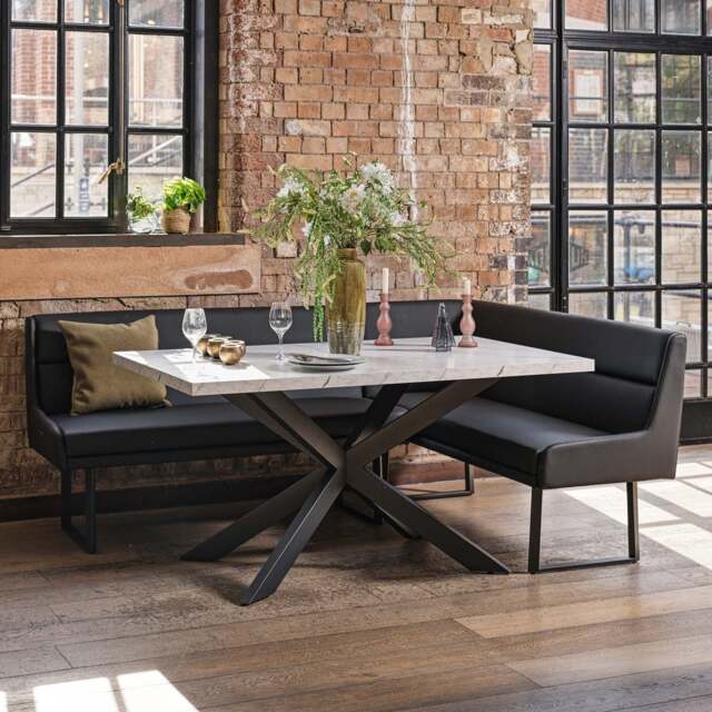 Jupiter Dining Set - Marble Effect - With LHF Corner Bench in Black - image 1