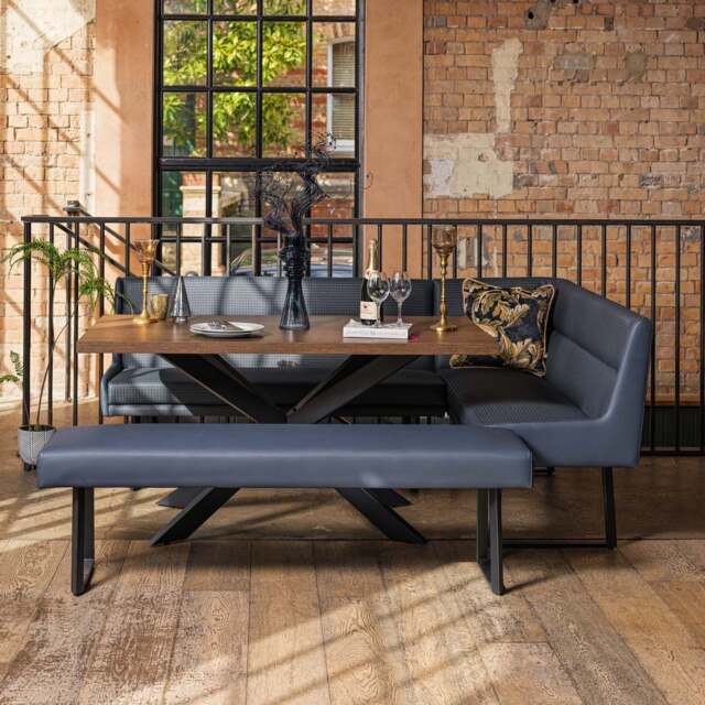 Jupiter Dining Set - Dark Oak - With LHF Corner Bench & Low Bench in Blue - image 1