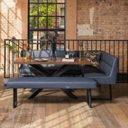 Jupiter Dining Set - Dark Oak - With LHF Corner Bench & Low Bench in Blue - thumbnail 1