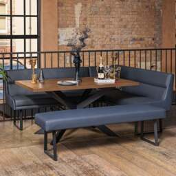 Jupiter Dining Set - Dark Oak - With LHF Corner Bench & Low Bench in Blue - thumbnail 2