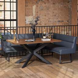 Jupiter Dining Set - Dark Oak - With LHF Corner Bench & Low Bench in Blue - thumbnail 3
