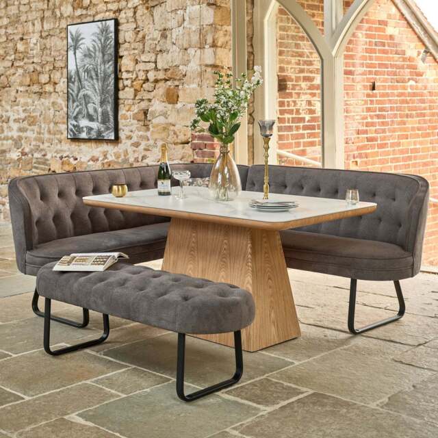 Sutton 160cm Dining Table - Ash with Frampton Corner Bench RHF & Flat Bench in Anthracite - image 1