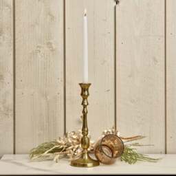 Heptagon Candle Stick in Gold with Removable Chimney Bell Tealight Holder in Brown 29cm - thumbnail 2