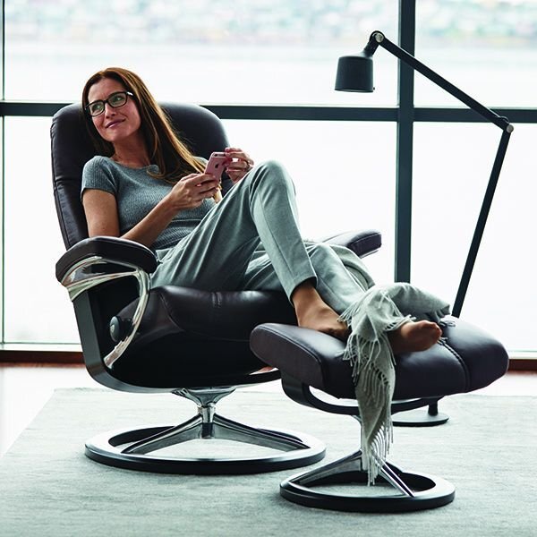 Stressless Consul Recliner With Signature Base & Footstool - Medium / Stressless Batick - image 1