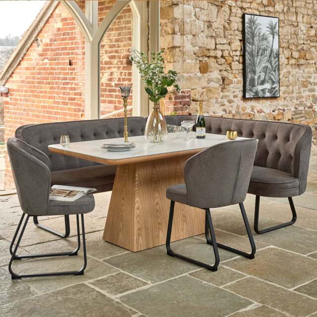 Sutton 160cm Dining Table - Ash with Frampton Corner Bench LHF & 2x Frampton Chairs in Anthracite - image 1