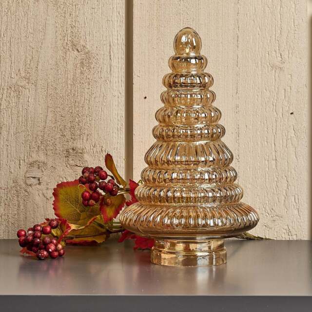 Evergreen Tree Glass Ornament in Gold Luster - image 1
