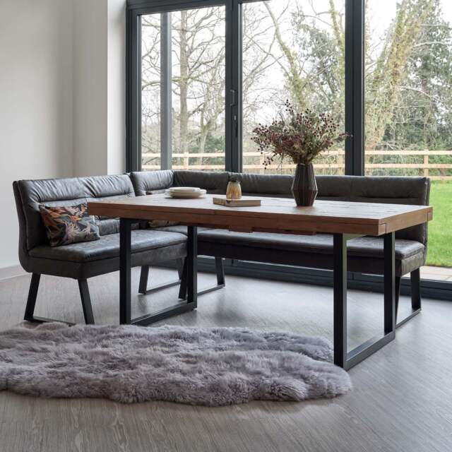Adelaide 180-240cm Extending Dining Table with Industrial Corner Bench in Grey - image 1