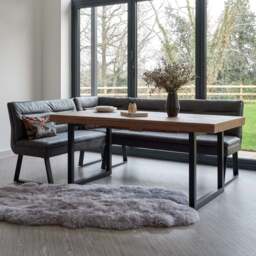 Adelaide 180-240cm Extending Dining Table with Industrial Corner Bench in Grey - thumbnail 1