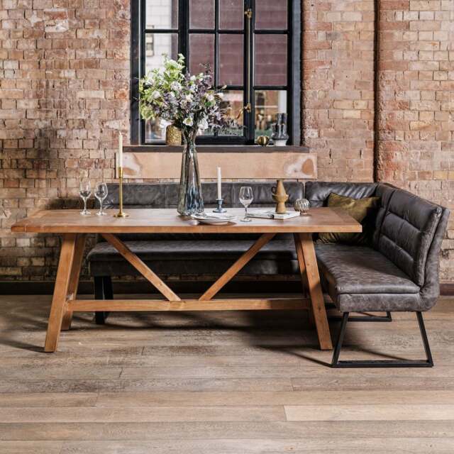 Brisbane 200cm Dining Table & Industrial Corner Bench in Grey - image 1
