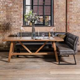 Brisbane 200cm Dining Table & Industrial Corner Bench in Grey - thumbnail 1