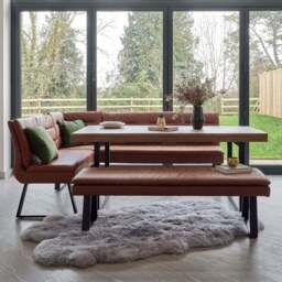 Adelaide 180-240cm Extending Dining Table with Industrial Corner Bench in Tan and 158cm Flat Bench - thumbnail 1