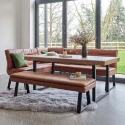 Adelaide 180-240cm Extending Dining Table with Industrial Corner Bench in Tan and 158cm Flat Bench - thumbnail 2
