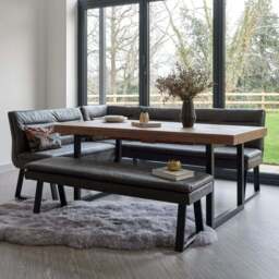 Adelaide 180-240cm Extending Dining Table with Industrial Corner Bench in Grey and 158cm Flat Bench - thumbnail 2