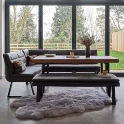 Adelaide 180-240cm Extending Dining Table with Industrial Corner Bench in Grey and 158cm Flat Bench - thumbnail 1