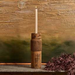 Centre Straight Lines Wooden Candle Holder in Rust - Small - thumbnail 1