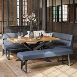 Jupiter Dining Set - Smoked Oak - With LHF Corner Bench & Low Bench in Blue - thumbnail 2