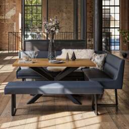 Jupiter Dining Set - Smoked Oak - With LHF Corner Bench & Low Bench in Blue - thumbnail 1