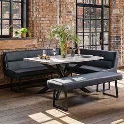 Jupiter Dining Set - Marble Effect - With LHF Corner Bench & Low Bench in Blue - thumbnail 2