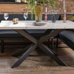 Jupiter Dining Set - Marble Effect - With LHF Corner Bench & Low Bench in Blue - thumbnail 6