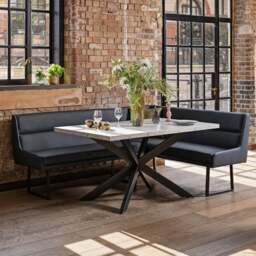Jupiter Dining Set - Marble Effect - With LHF Corner Bench & Low Bench in Blue - thumbnail 4