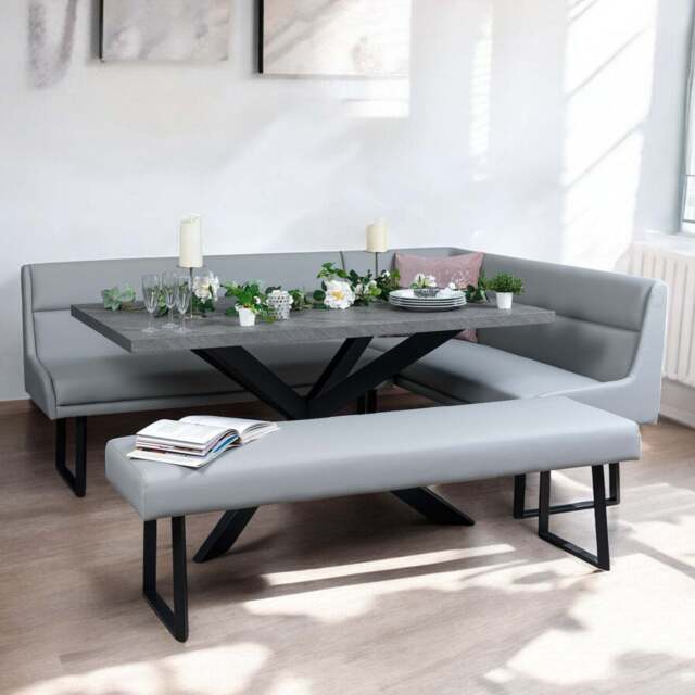 Jupiter 180cm - Faux Concrete - Dining Table & LHF Corner Bench with Flat Bench in Light Grey - image 1