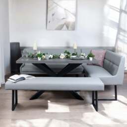 Jupiter 180cm - Faux Concrete - Dining Table & LHF Corner Bench with Flat Bench in Light Grey - thumbnail 2