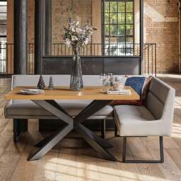 Jupiter Dining Set - Smoked Oak - With LHF Corner Bench in Light Grey - thumbnail 1