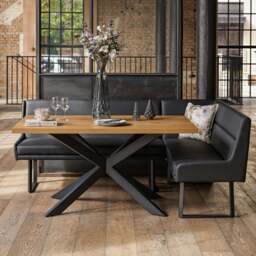Jupiter Dining Set - Smoked Oak - With LHF Corner Bench in Black - thumbnail 1