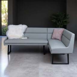 Jupiter 180cm - Faux Concrete - Dining Table & RHF Corner Bench with 2 Dining Chairs in Light Grey - thumbnail 3