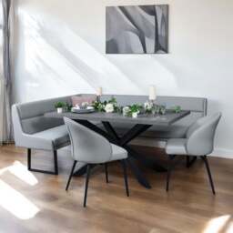 Jupiter 180cm - Faux Concrete - Dining Table & RHF Corner Bench with 2 Dining Chairs in Light Grey - thumbnail 1