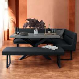 Jupiter 180cm - Faux Concrete - Dining Table & LHF Corner Bench with Flat Bench in Black - thumbnail 1
