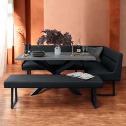 Jupiter 180cm - Faux Concrete - Dining Table & LHF Corner Bench with Flat Bench in Black - thumbnail 2