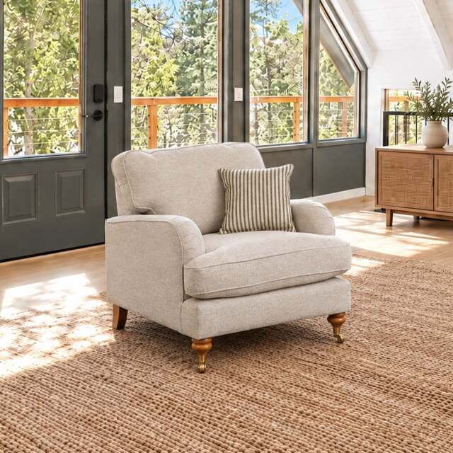Eastbourne Armchair in Natural with Olive Stripe Cushion - image 1