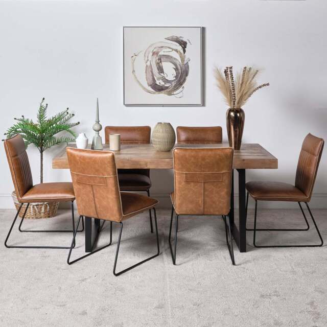 Adelaide 180cm Dining Table & 6 Hardy Dining Chairs - Tan - image 1