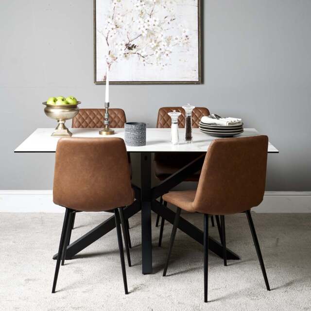 Eastcote White 150cm Dining Table & 4x Ripley Dining Chairs Tan - image 1