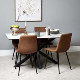 Eastcote White 150cm Dining Table & 4x Ripley Dining Chairs Tan - thumbnail 2