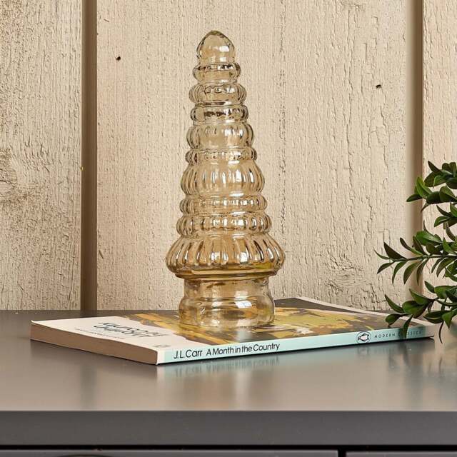 Evergreen Tree Glass Ornament in Light Gold Luster - image 1
